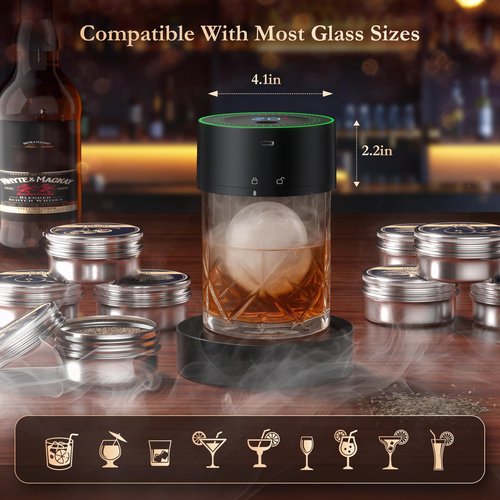 AMZSEAT Electric Whiskey Smoker Kit-Rechargeable Cocktail Smoker Set with 6 Wood Chips-Unique Bourbon Ideal Christmas, Birthday, Valentine's Day Gift,Gifts for Men, Dad, Husband