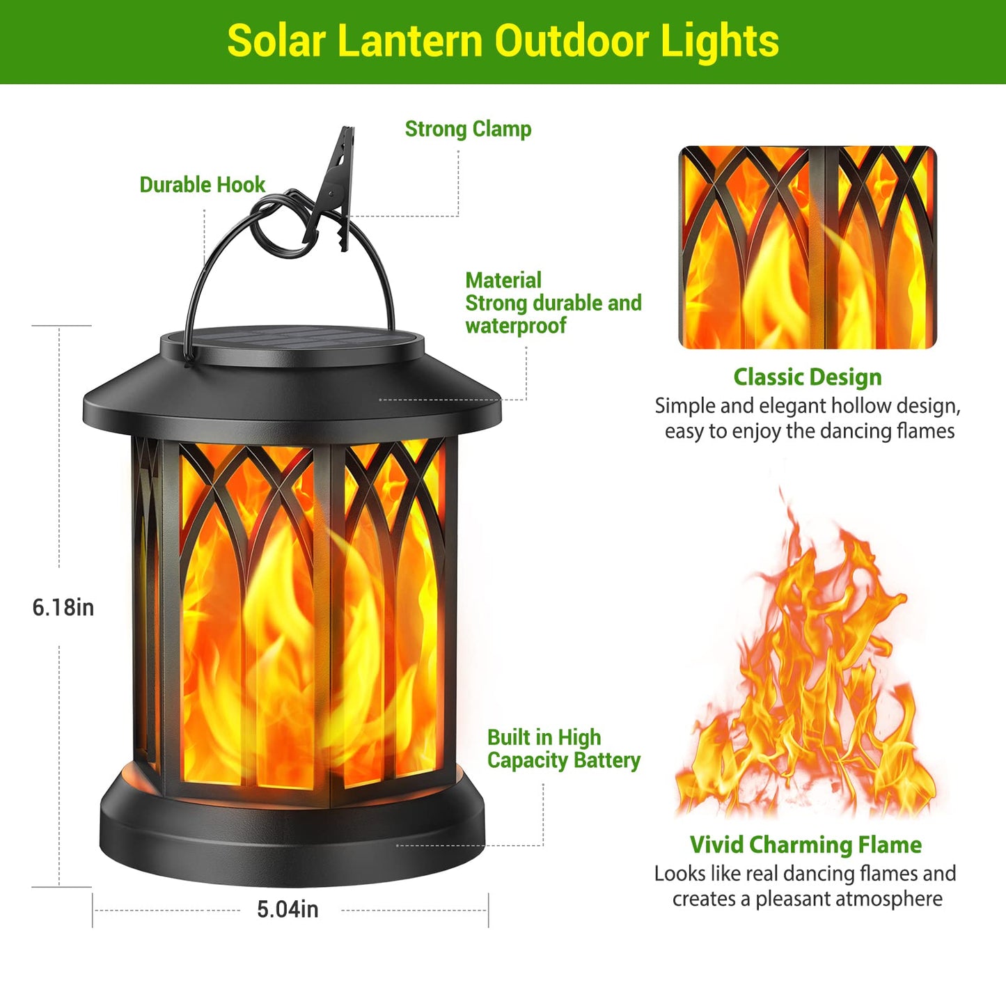 KOOPER 6 Pack Solar Lantern Outdoor Lights, Upgraded Flickering Flame Solar Lanterns Outdoor Waterproof, Auto ON/Off Lanterns Decorative Outdoor, Hanging Lantern for Yard Patio LawnTable Garden Decor