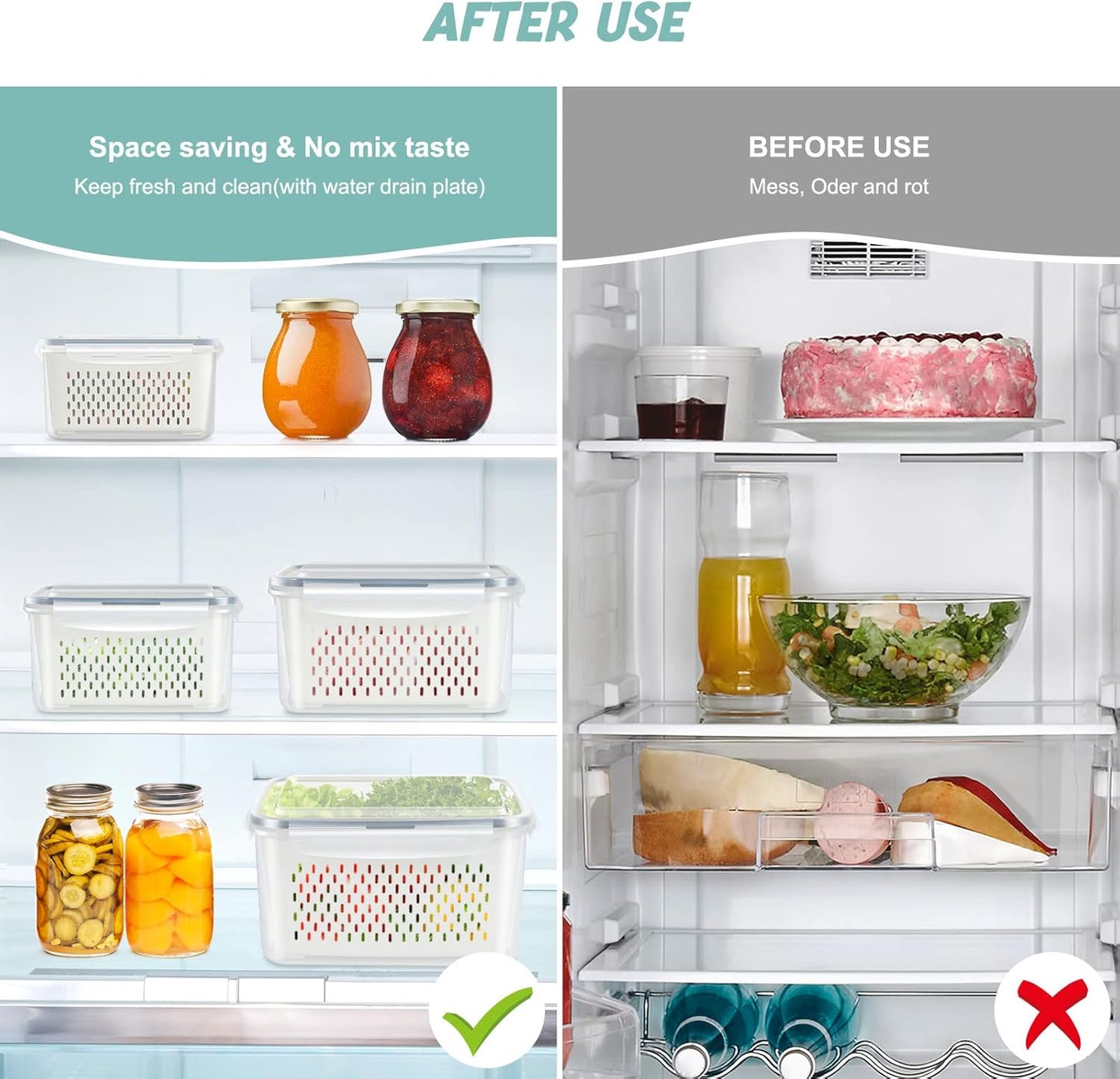 Skiennix 8-Piece Fruit Storage Containers - BPA-Free Plastic with Removable Colander for Fridge