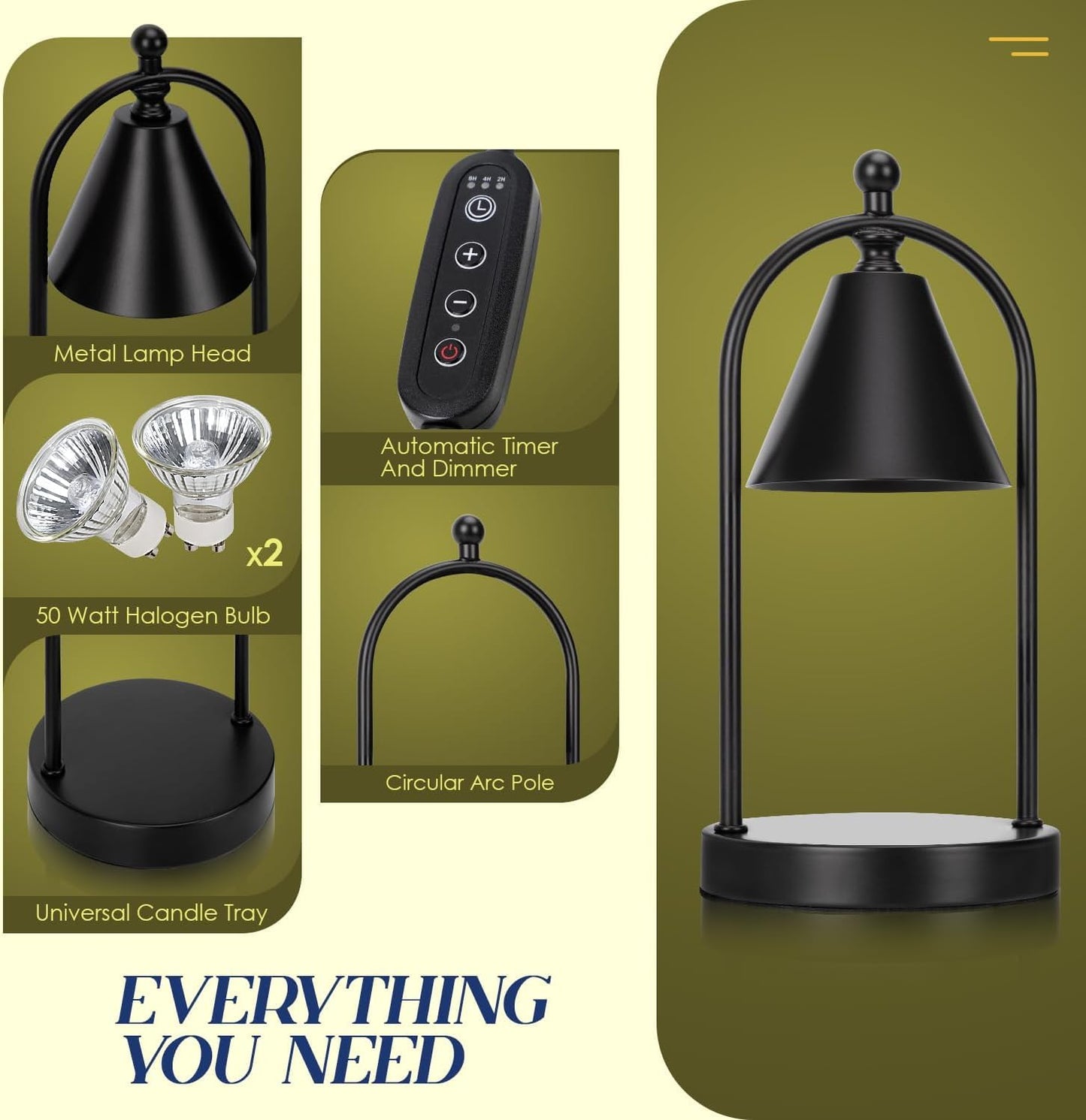 Soilsiu Candle Warmer Lamp - Dimmable Electric Light for Wax Melts & Home Decor | Timer & 2 Bulbs Included