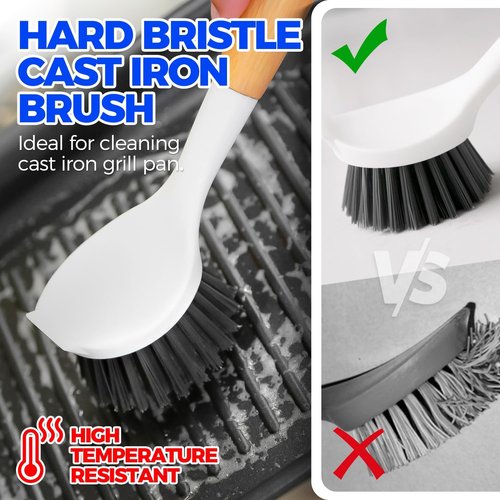 Holikme Dish Brush Set - 6 Pack with Long Handle, Bottle Brush & Palm Scrub for All Cookware - Dark Gray