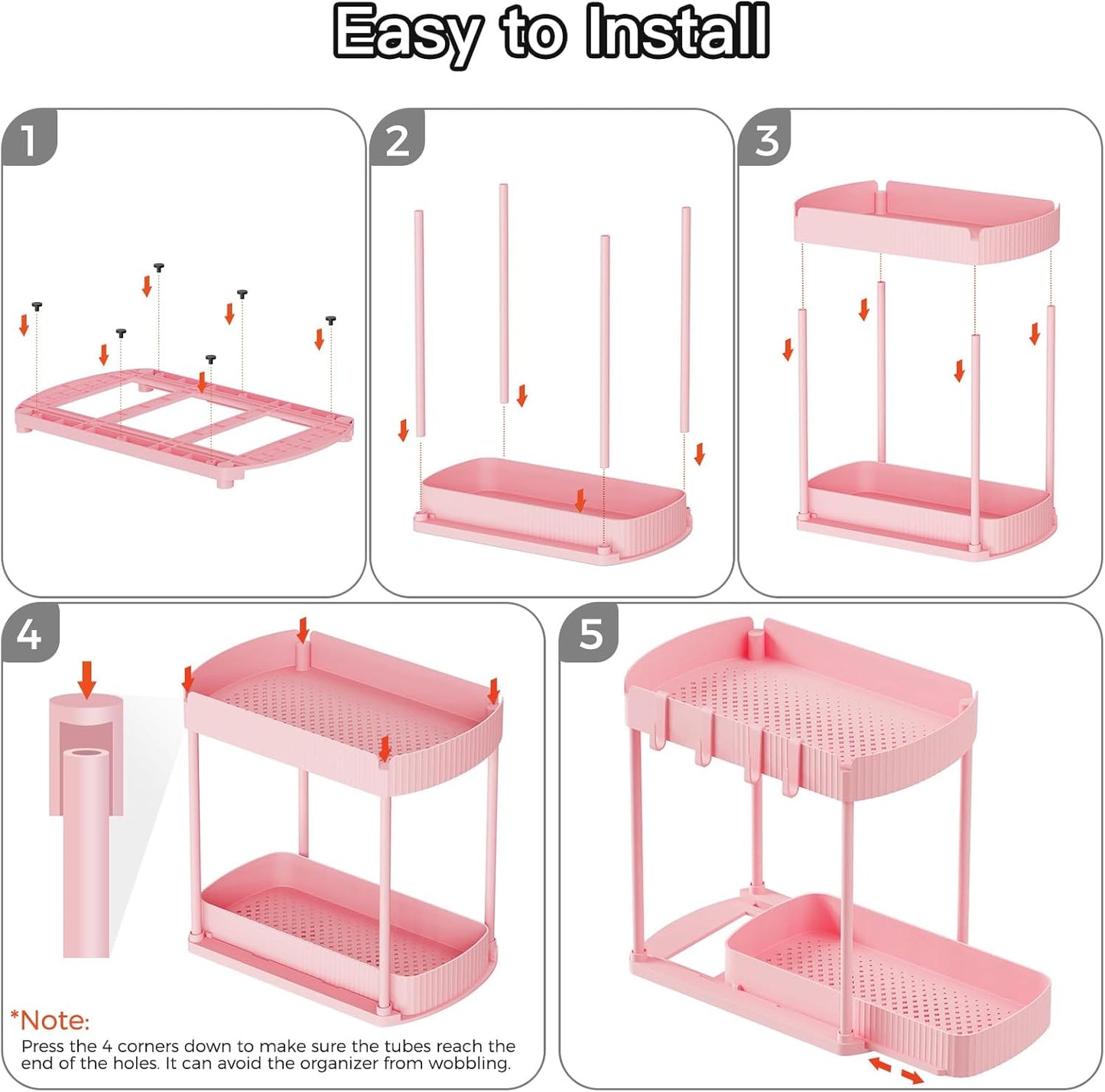 Ukeetap Multi-Purpose Pull-Out Storage Organizers - 12.8 Inch Pink Under Sink & Cabinet Solution