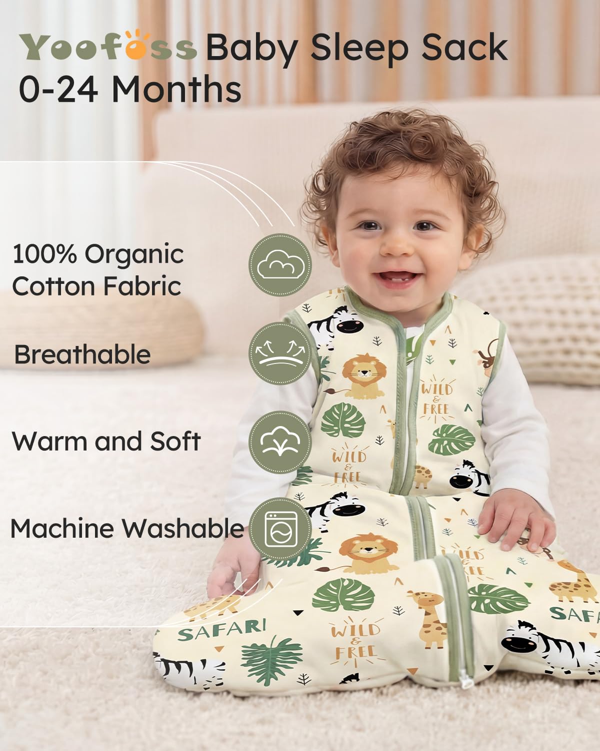 Yoofoss Baby Sleep Sack - 1.5 Tog Organic Cotton Wearable Blanket for Infants 0-6 Months | Warm & Comfy