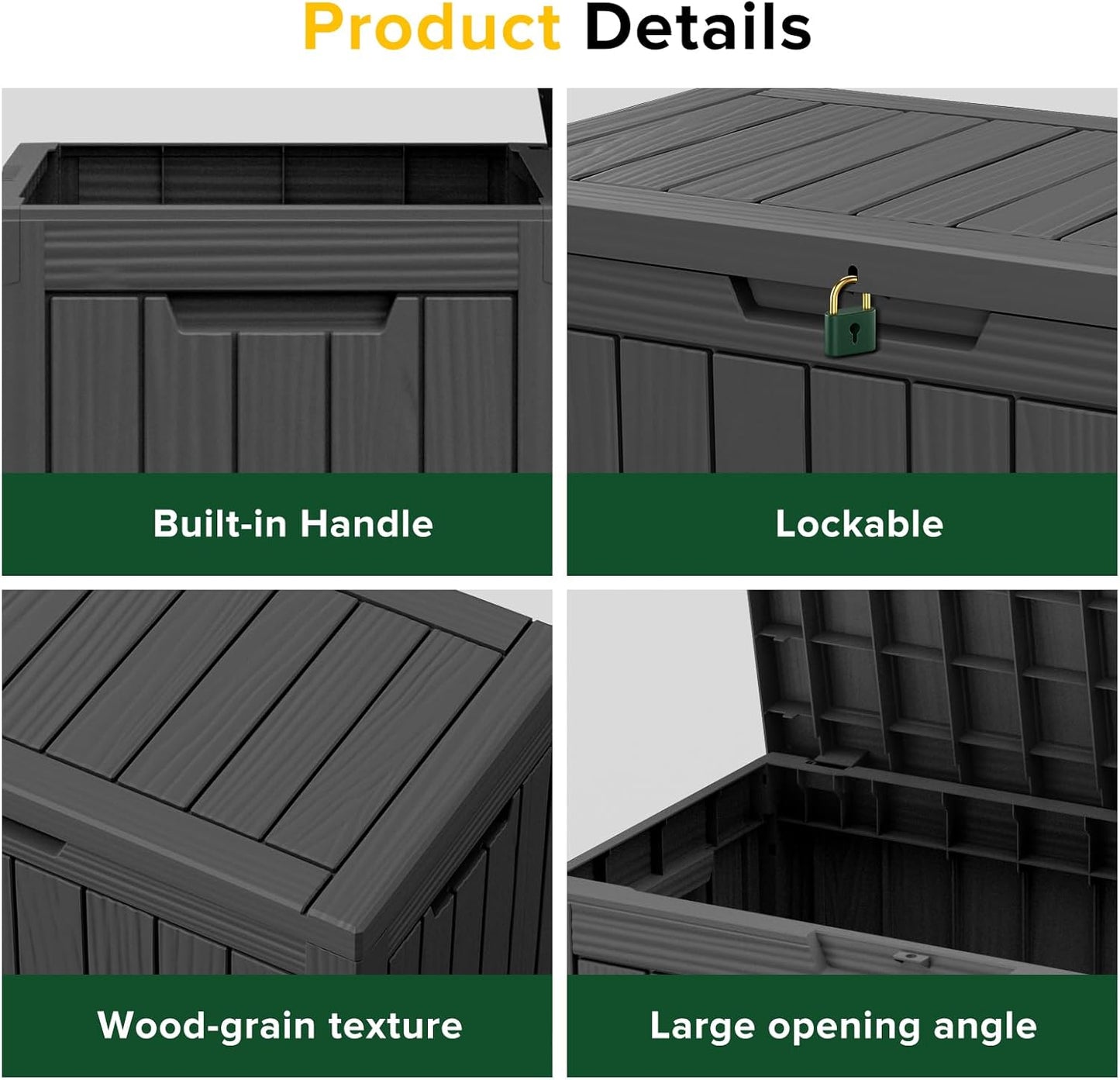Skiennix 44 Gallon Outdoor Deck Box - Lockable Waterproof Storage for Garden Tools & Cushions | Black