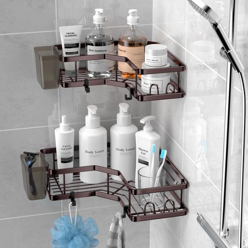**AKTECKE Shower Caddy | 2-Pack Corner Organizer with Adhesive Shelves - No Drilling Stainless Steel Storage Rack**