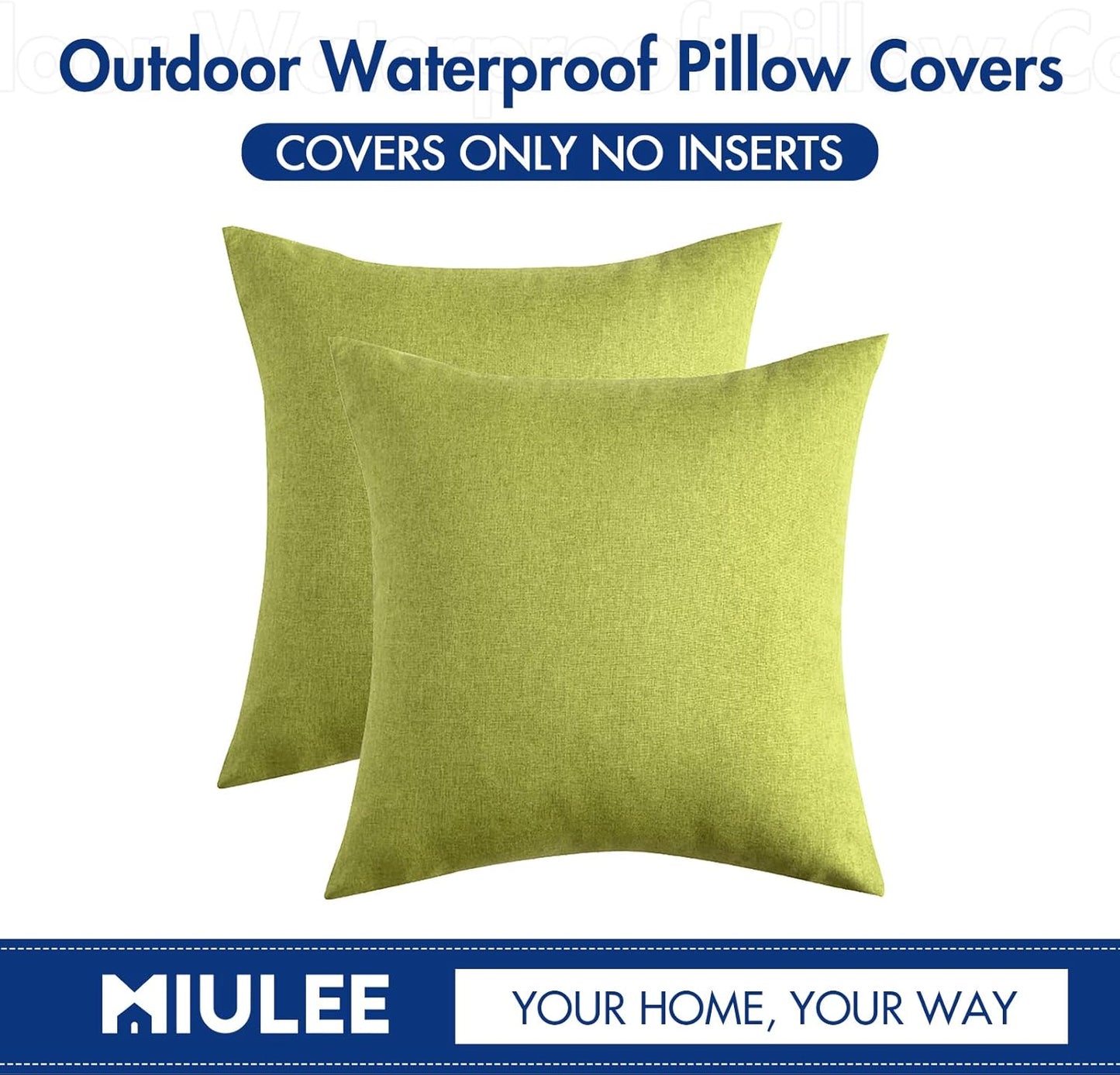 MIULEE Decorative Outdoor Throw Pillow Covers - Waterproof Faux Linen Cushion Cases | 18x18 Inch Green (Pack of 2)
