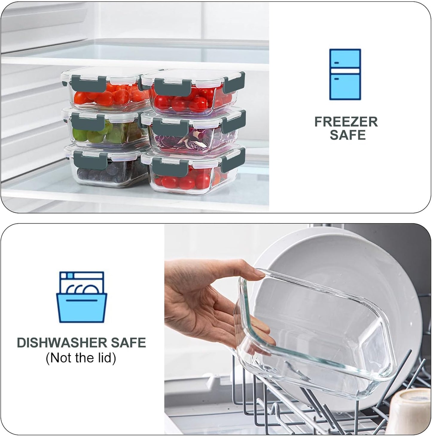 KOMUEE Glass Meal Prep Containers - 10 Packs of 22 oz Airtight Food Storage with Lids | BPA Free, Microwave & Freezer Safe