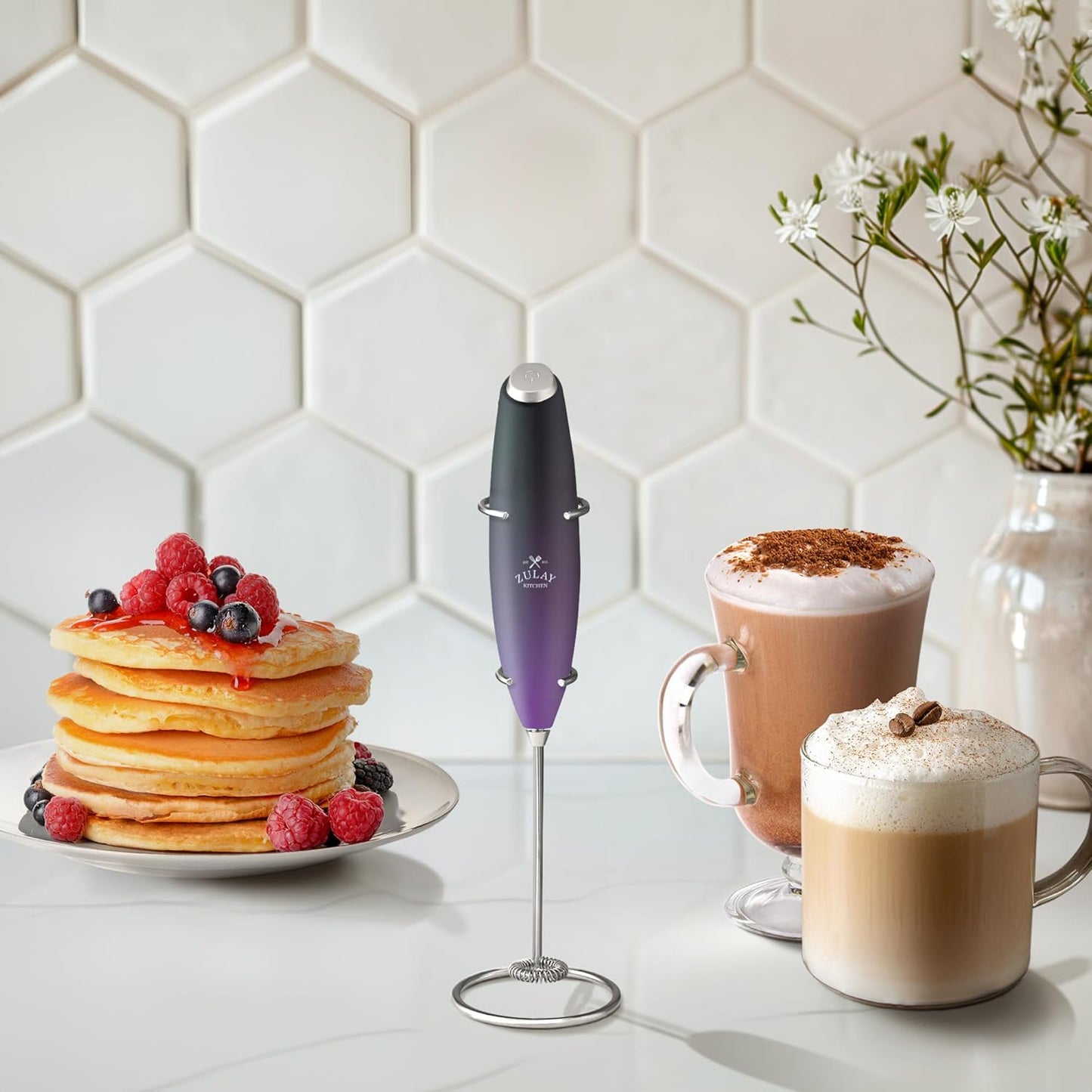 Zulay Kitchen Milk Frother Wand - Ultra-Fast Handheld Electric Whisk for Coffee & Lattes - Galaxy Color
