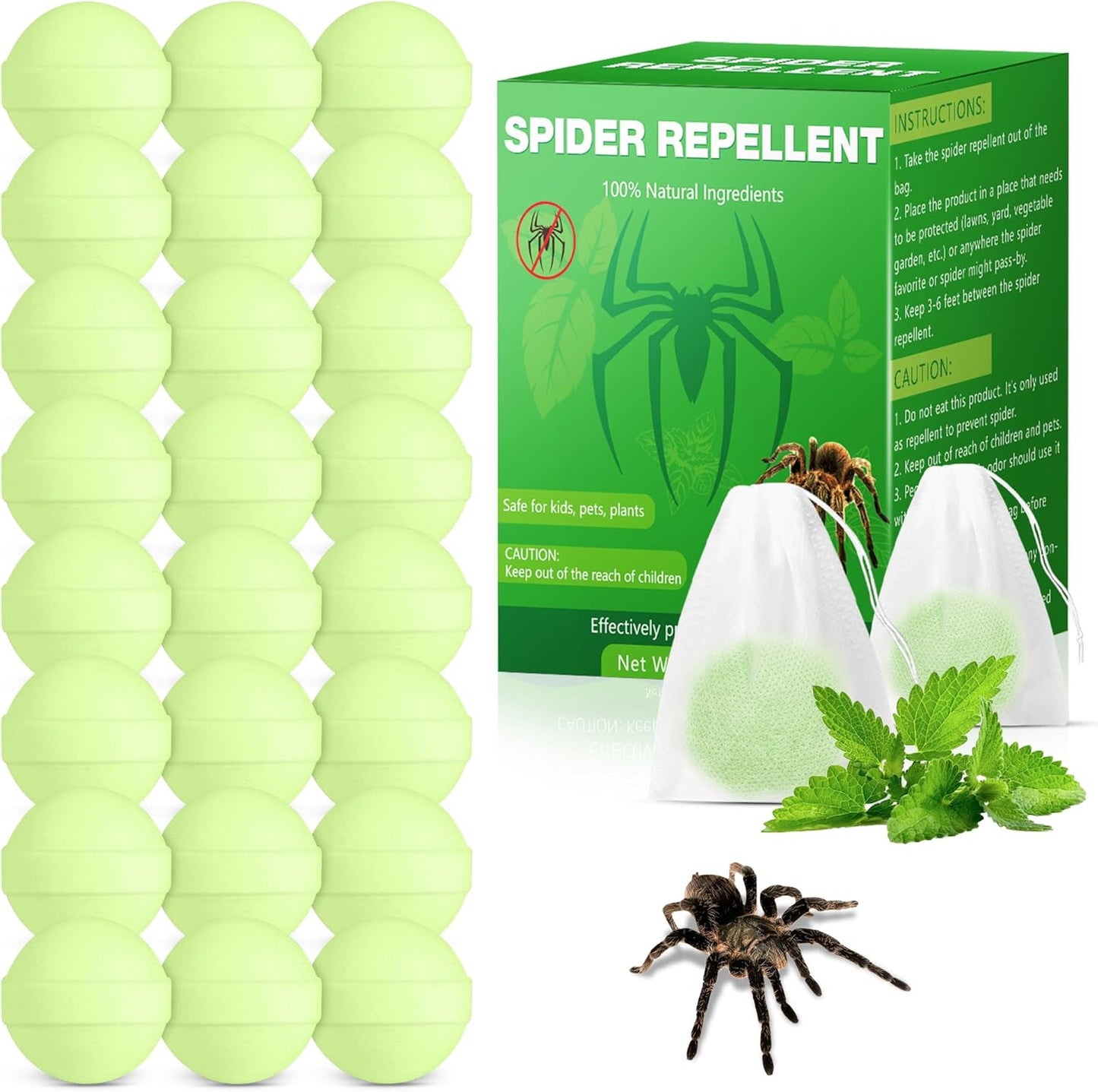 Peppermint Oil Spider Repellent - 24 Pack Eco-Friendly Balls | Safe Indoor & Outdoor Pest Control