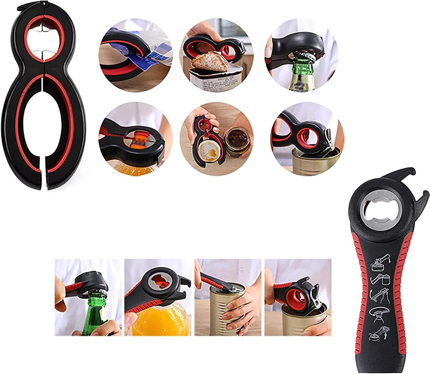 Skiennix 6-in-1 Multi-Function Can Opener Set - Non-Slip Grip Jar & Bottle Opener for Seniors