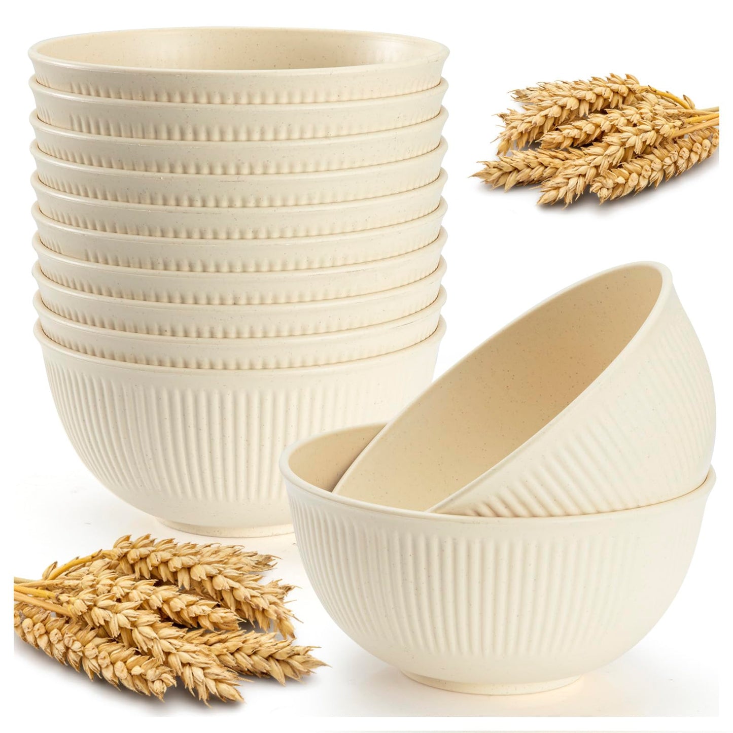 LIANGKEN 12-Pack of 24 oz Unbreakable Cereal Bowls, Reusable Plastic Lightweight Bowls, Made from Wheat Straw Fiber, Ideal for Salads, Soups, Ramen, Noodles, and Oatmeal