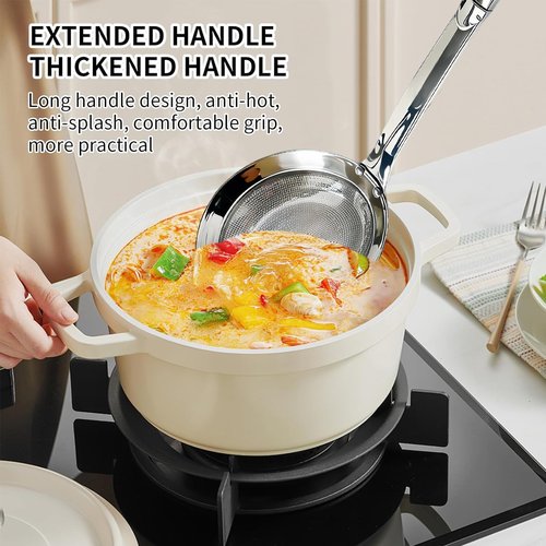 Fine Mesh Stainless Steel Colander - 2024 Upgrade Extra Fine Strainer With Handle, Sieve Spoon for Oil Filter, Food Strainer Kitchen Gadget (Large)