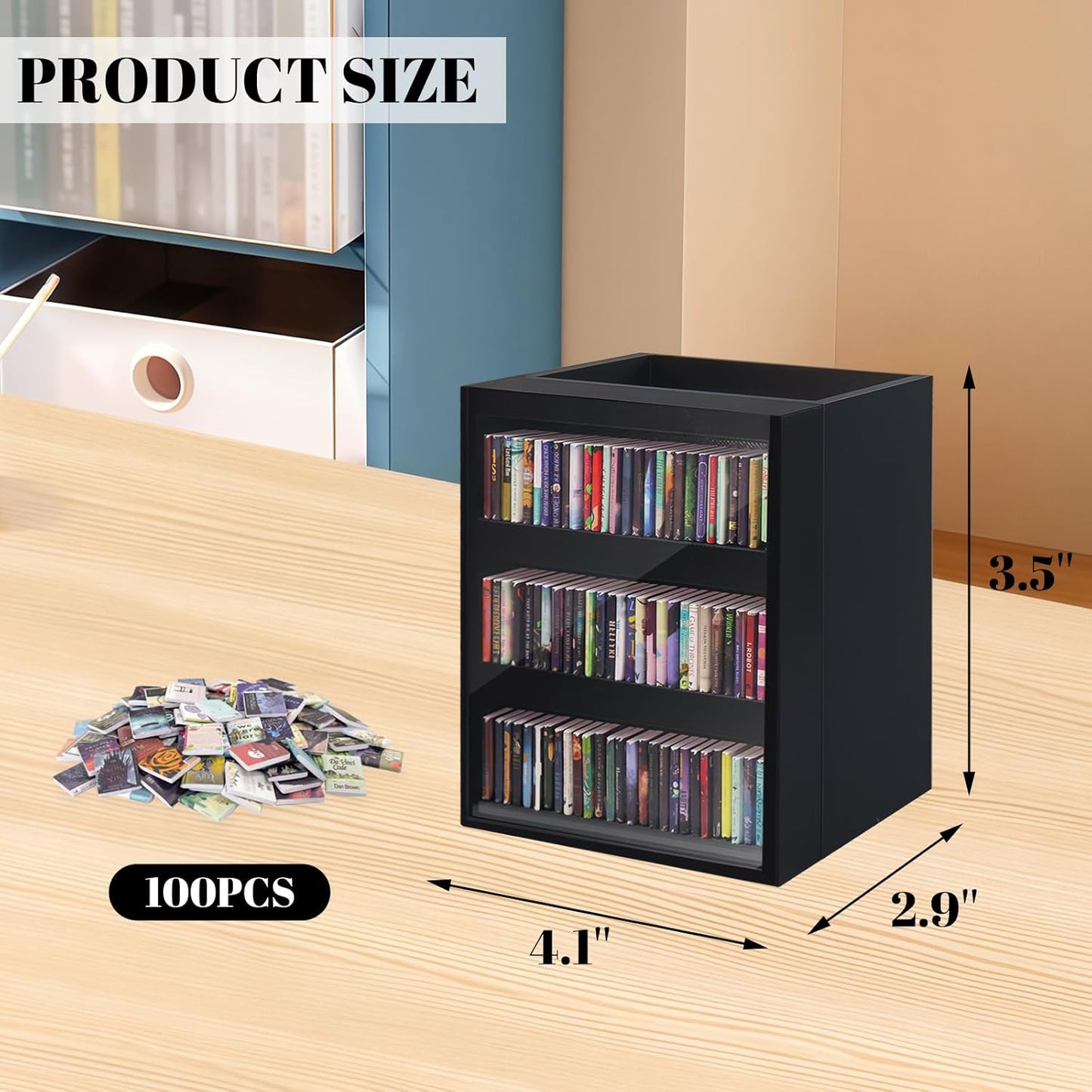 Skiennix Mini Bookshelf Ornament - 100pcs Miniature Library & Organizer | Black Home Decor for Book Lovers