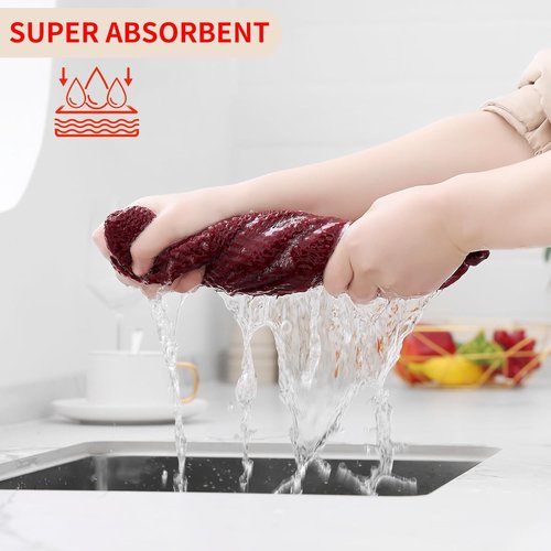 Homaxy 100% Cotton Waffle Weave Dish Towels - Ultra Soft & Absorbent, Quick Drying | 13 x 28 Inches, 6-Pack, Burgundy