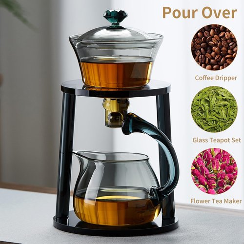 DOPUDO Magnetic Glass Teapot Tea Pot With Magnetic Ball, 12 OZ Drip-Teapot With Infuser, Kungfu Tea Set, Semi-Automatic Glass Turkish Tea Set 350ML.