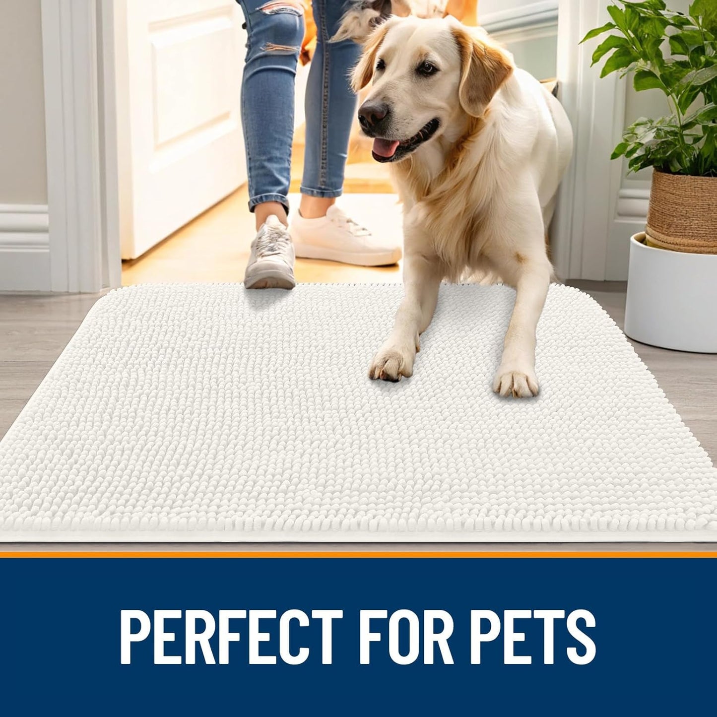 OLANLY Dog Door Mat - Absorbent Non-Slip Chenille Mat for Muddy Paws | 40x32 Ivory Quick-Dry Doormat