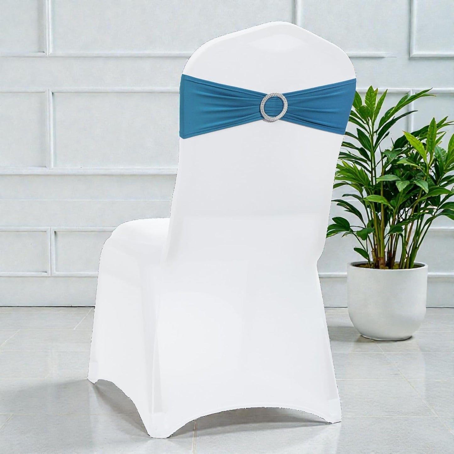 MDS Spandex Chair Sashes - Premium Stretch Covers with Buckle Slider for Weddings & Events | Dark Teal - Pack of 75