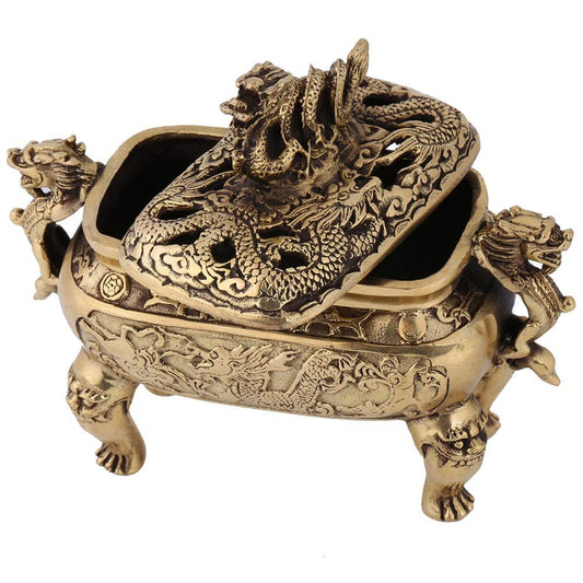 EMUKOEP 1PC Antique Bronze Copper Chinese Dragon Incense Burner Holder Home Decoration Incense Tower Burner