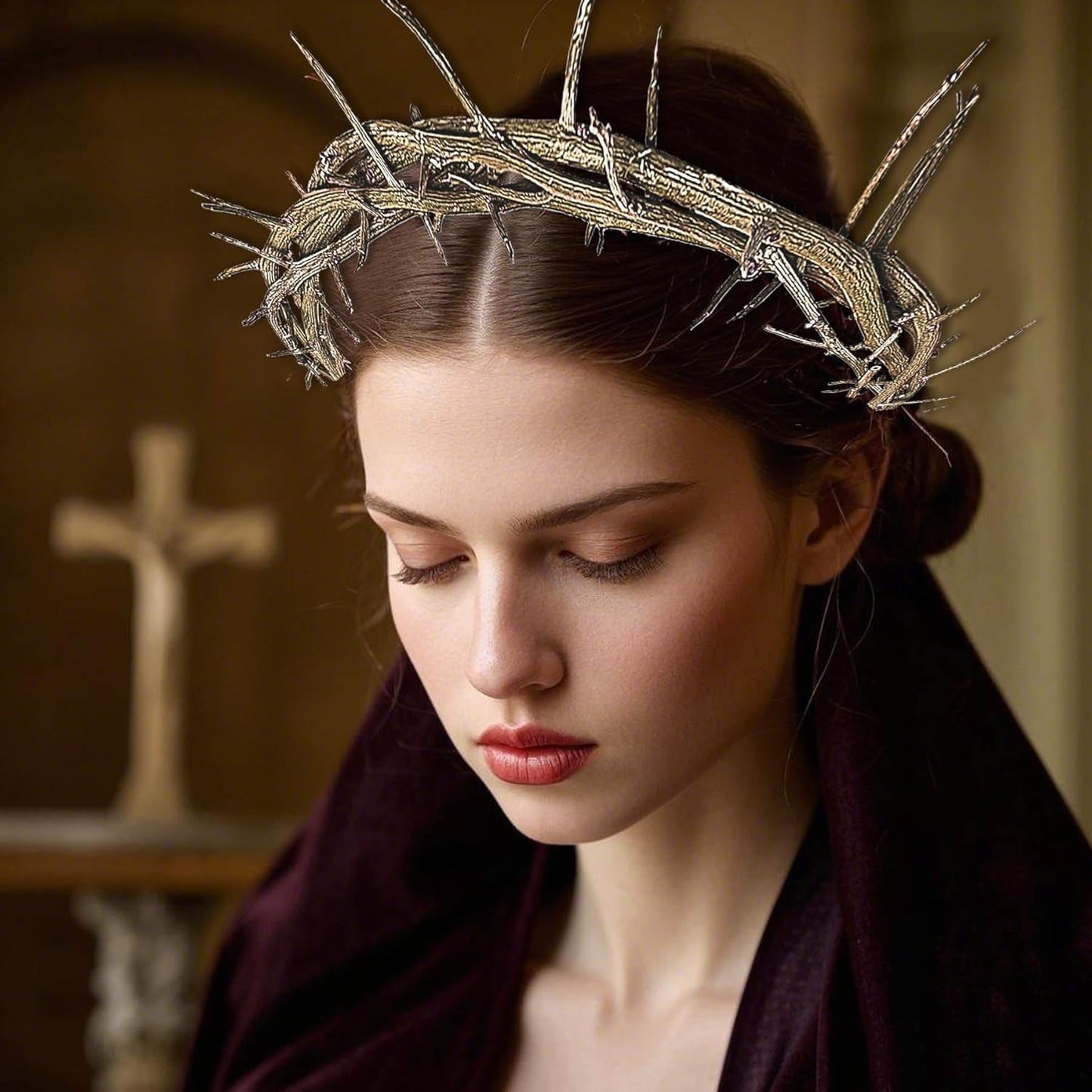 Regine Switzerland Crown of Thorns Set - 5 Pcs with 8'' Jesus Thorn Crown & Crucifix Nails | Easter Christian Decor & Gifts