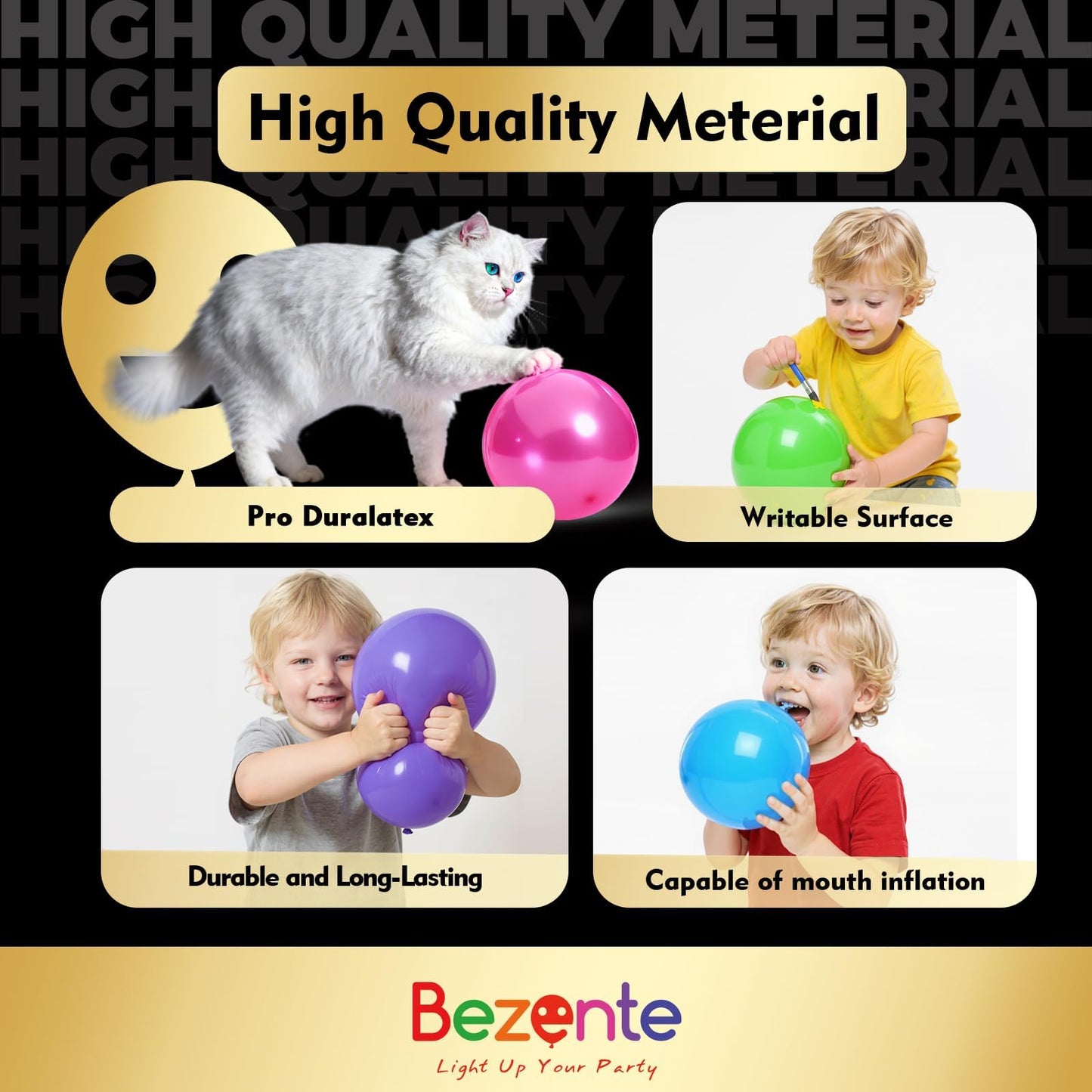 Bezente Pro Duralatex Metallic Silver Balloons - 100 Pack 12 inch Extra-Thick Silver Balloons for Long-Lasting Professional Party Decorations, Large Birthday Wedding Anniversary