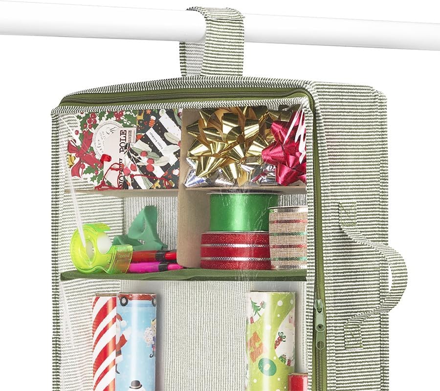 Whitmor Gift Wrap Organizer - Holds 30" & 40" Rolls - Stylish Stripe Design for Holidays