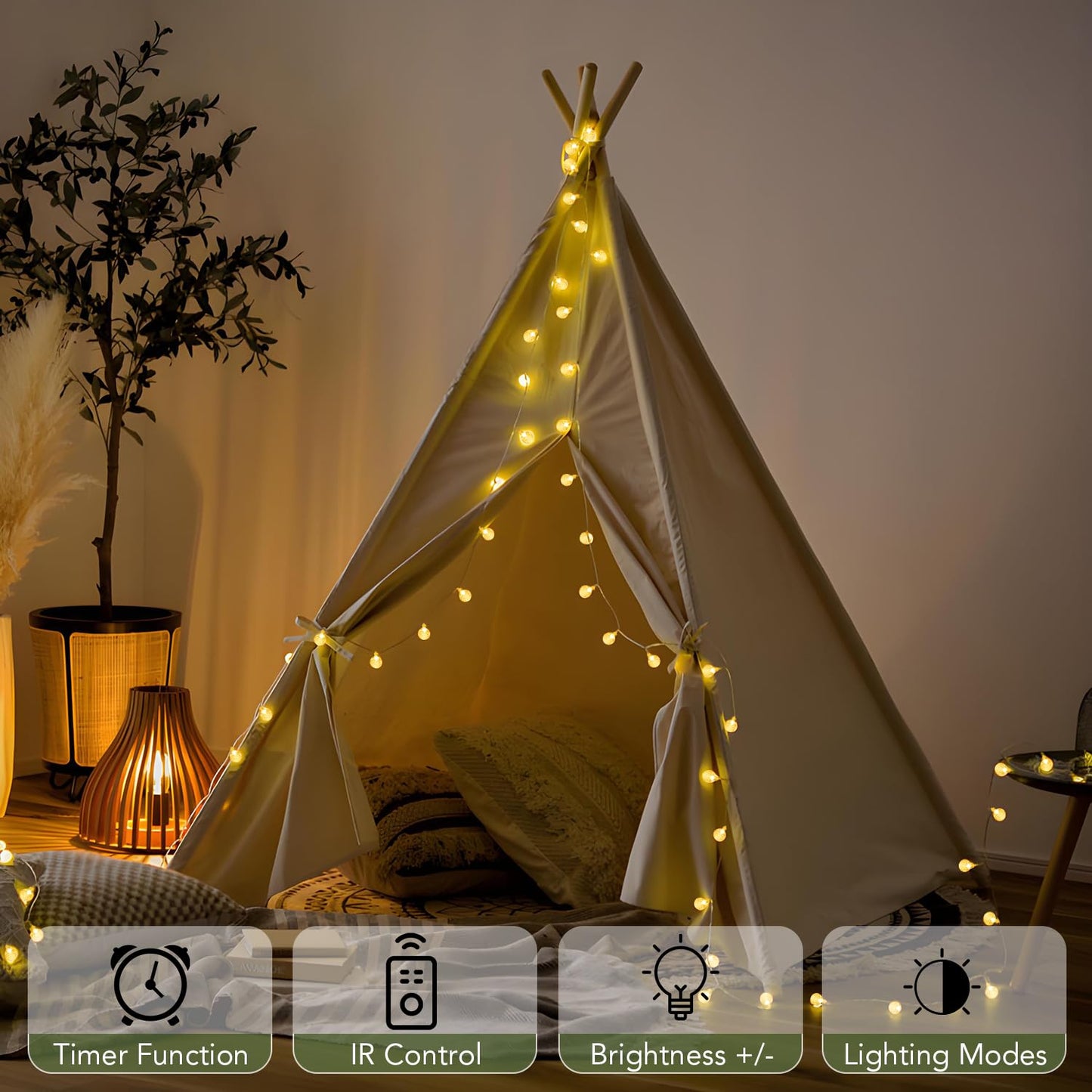 Metaku Globe String Lights Fairy Lights Battery Operated 16.4ft 50LED String Lights with Remote Waterproof Indoor Outdoor Hanging Lights Decorative Christmas Lights for Home Party Patio Garden Wedding