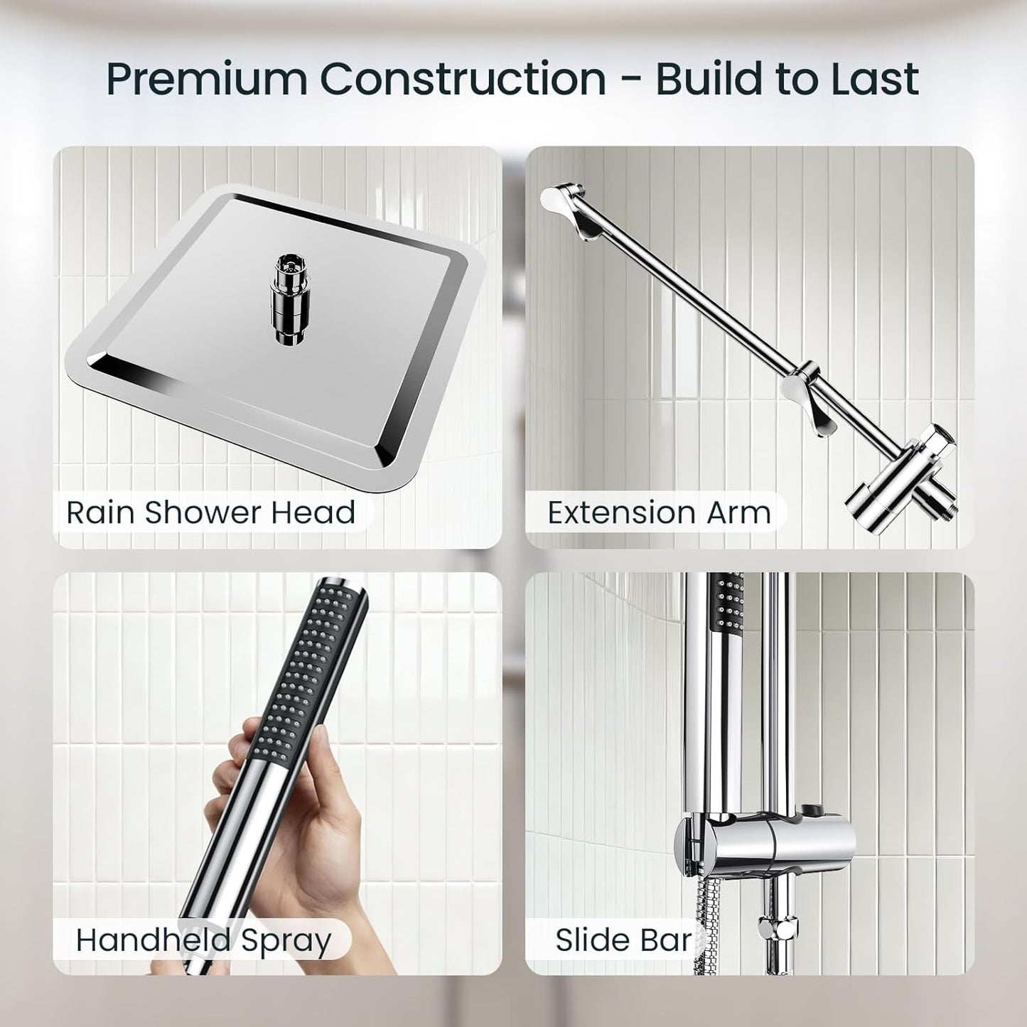 Veken 10" Luxurious Rain Shower Head - High Pressure Dual Showerhead with Handheld | Chrome Finish