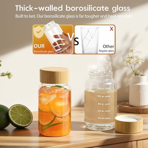 Freshmage Borosilicate Glass Water Bottles - Durable 16 oz Wide Mouth, Leak-Proof & BPA-Free (4 Pack)