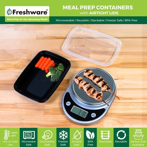 Freshware Meal Prep Containers - 50 Pack, 1 Compartment, BPA Free, Stackable, Microwave/Dishwasher Safe | 24 oz