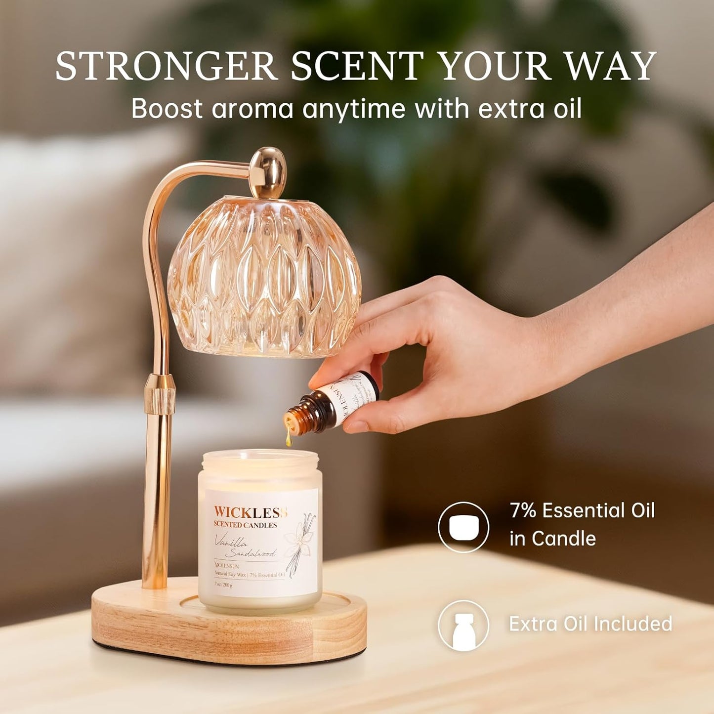 Skiennix Wickless Candle - Vanilla Sandalwood Aroma with 10ml Essential Oil | Flameless Non-Toxic Soy Scented Gift for Home