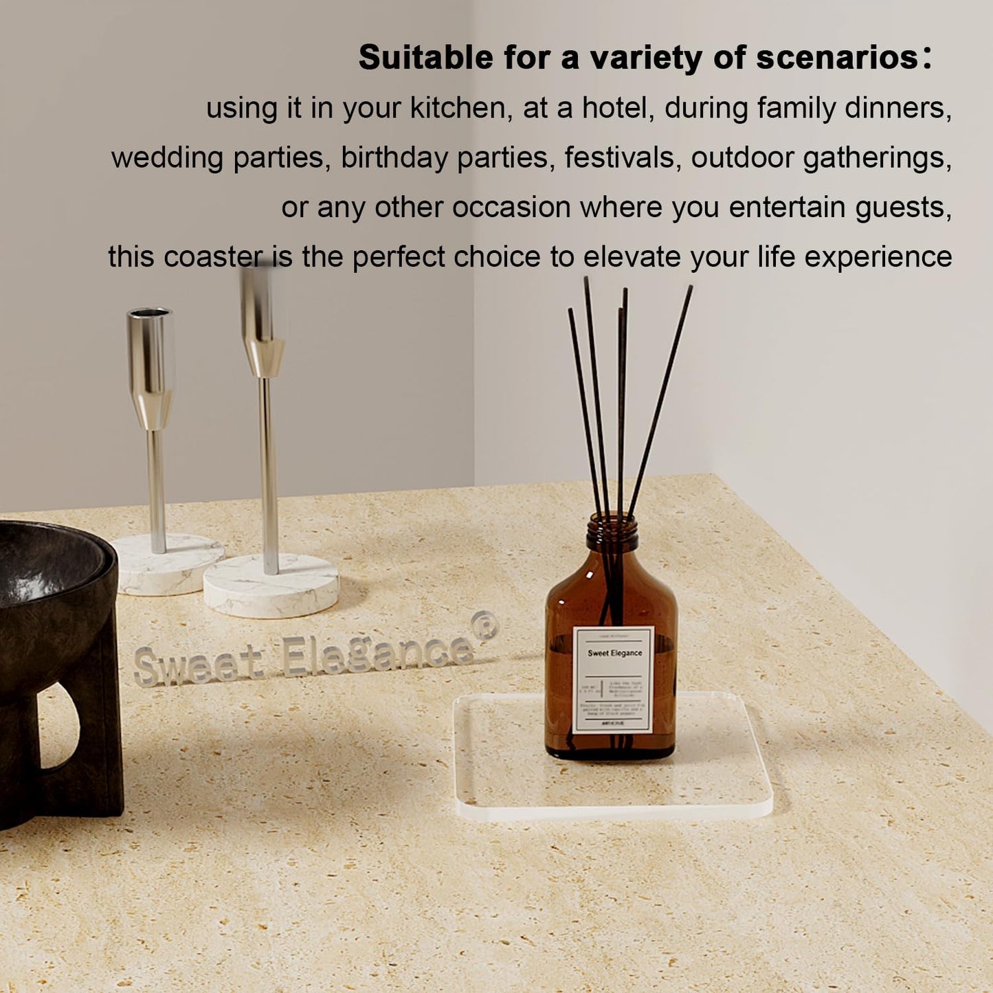 Sweet Elegance Acrylic Coaster, Rectangular Bar Drink Coaster, Clear Square Shaped Coffee Cup Coaster, for Tabletop Protection and Accessories Display Durable Decorations for Home Festival (Clear)
