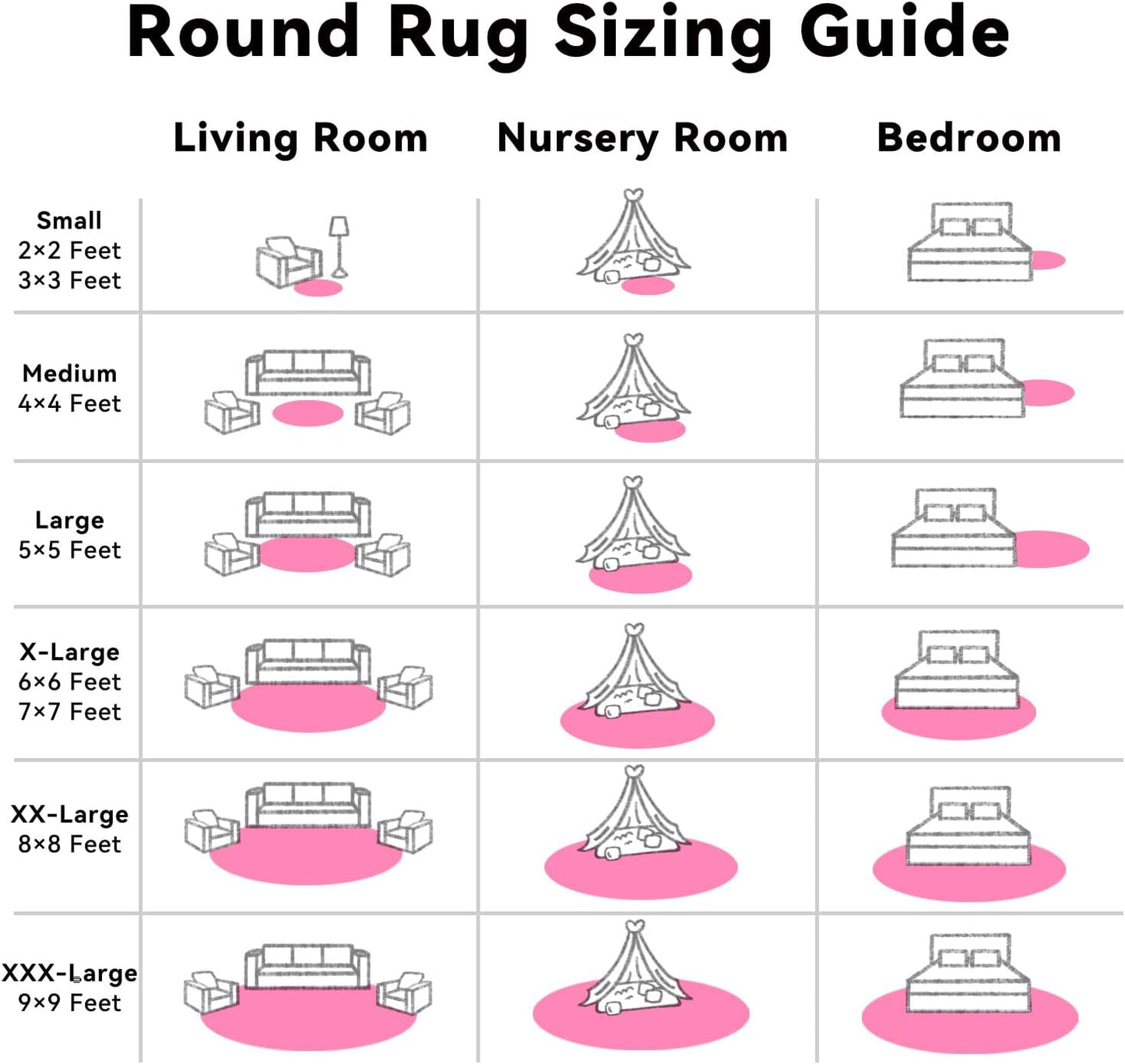 OLANLY Round Hot Pink Area Rug - Soft & Fluffy 8 ft Circle Carpet for Bedroom, Living Room & Nursery Decor