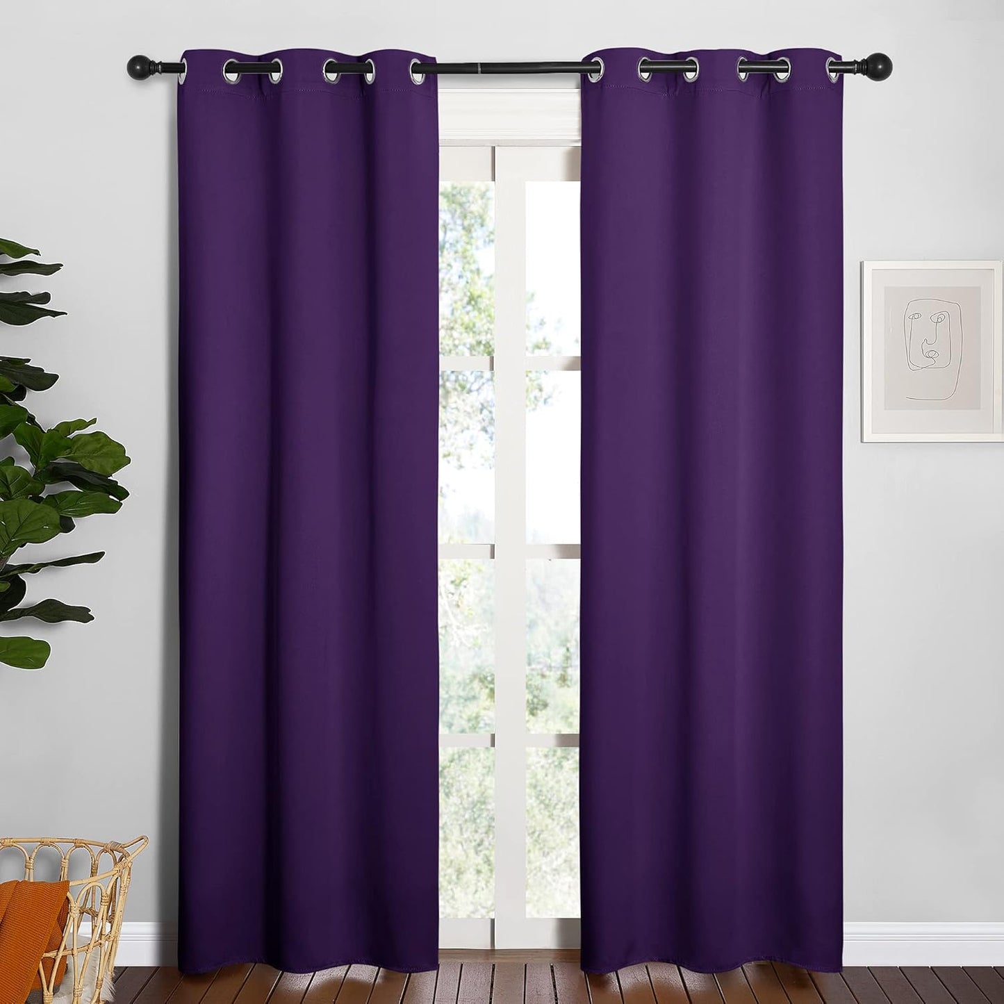 NICETOWN Blackout Curtain Panels - Thermal Insulated Solid Ring Top Drapes for Kids Room | Set of 2, 34 x 84 Inches, Royal Purple