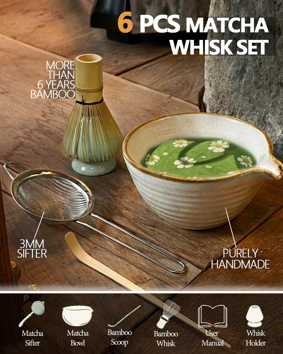 Vaiheng Matcha Whisk Set - Complete Bamboo Whisk, Bowl, Holder & Accessories | Perfect Gift for Tea Lovers