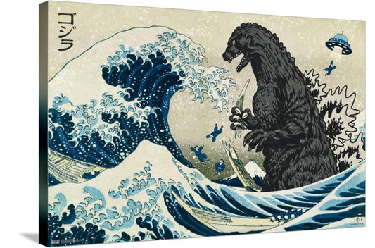 Trends International Godzilla - Great Wave Wall Poster, 22.37" x 34.00", Stretched Canvas