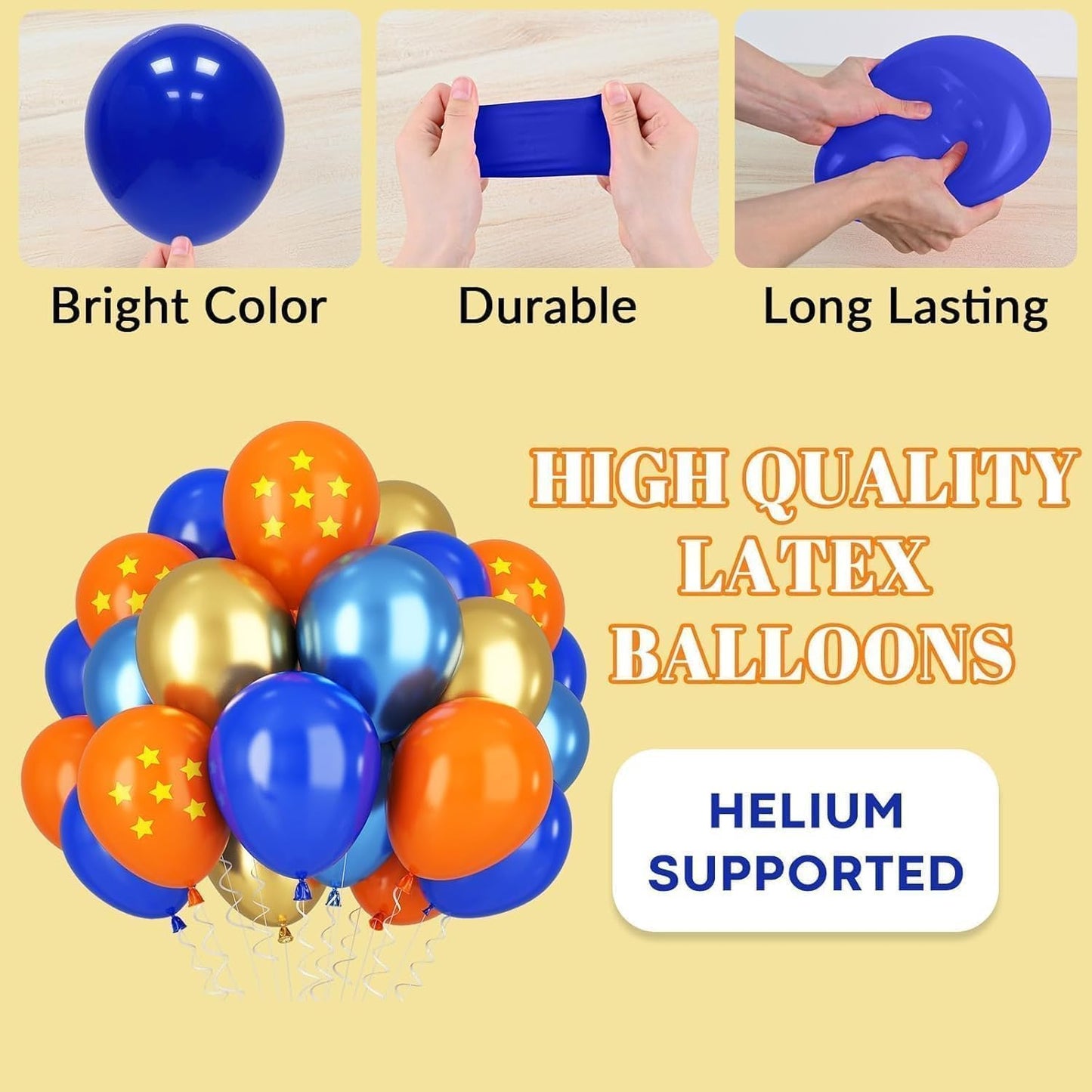 Royal Blue & Matt Orange Balloons by [Brand Name] - 12-Inch Metallic Latex Party Balloons for Kids' Anime Birthday Decor