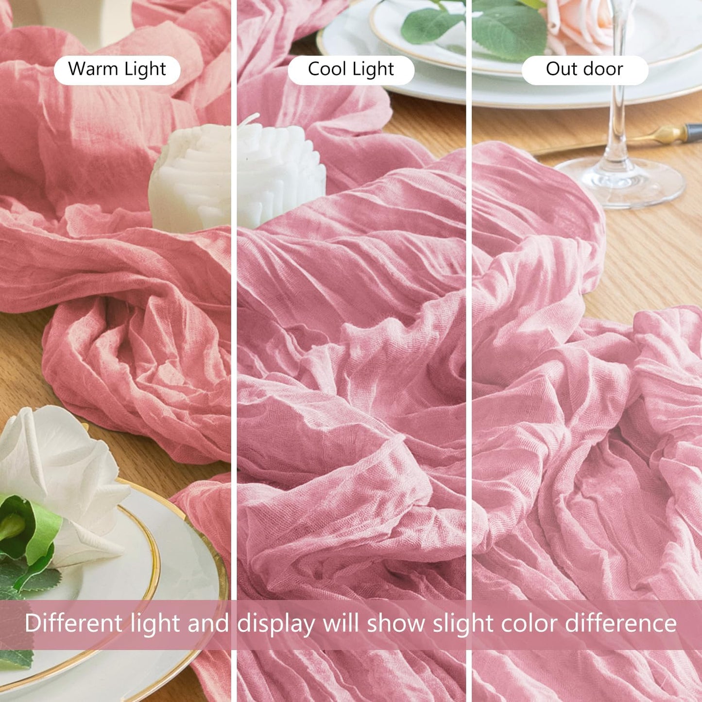 Wokceer Cheesecloth Table Runner - 10FT Pink Boho Gauze for Rustic Party & Wedding Decor | 6-Pack