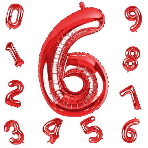 40 Inch Red Large Numbers Balloons 6, Self Inflating Digit 6 Helium Balloons for 6th Girls Boys, Foil Mylar Big Number Balloons Set 0-9 for Women Men Birthday Party Anniversary Supplies Decorations
