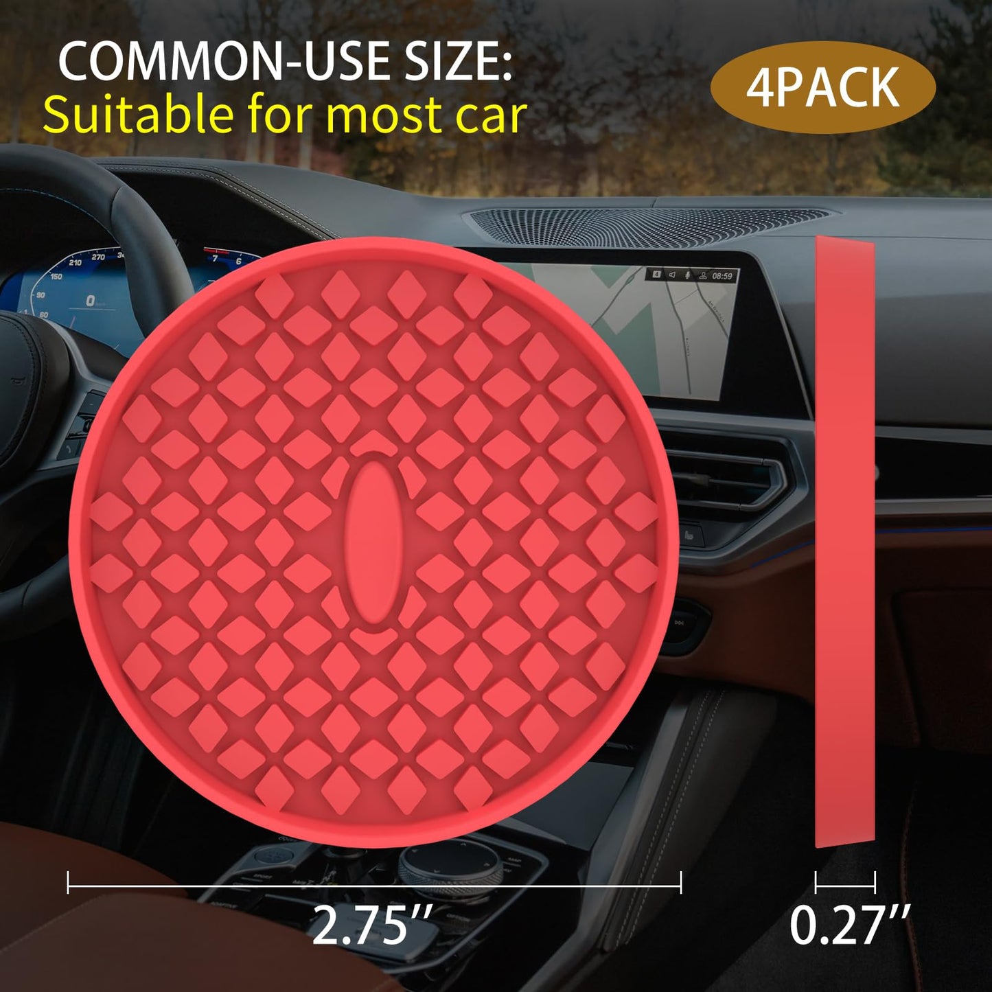 ME.FAN Car Cup Holder Coasters [4 Pack] Silicone Auto Mug Mats,Universal Non-Slip Recessed Car Interior Accessories Red