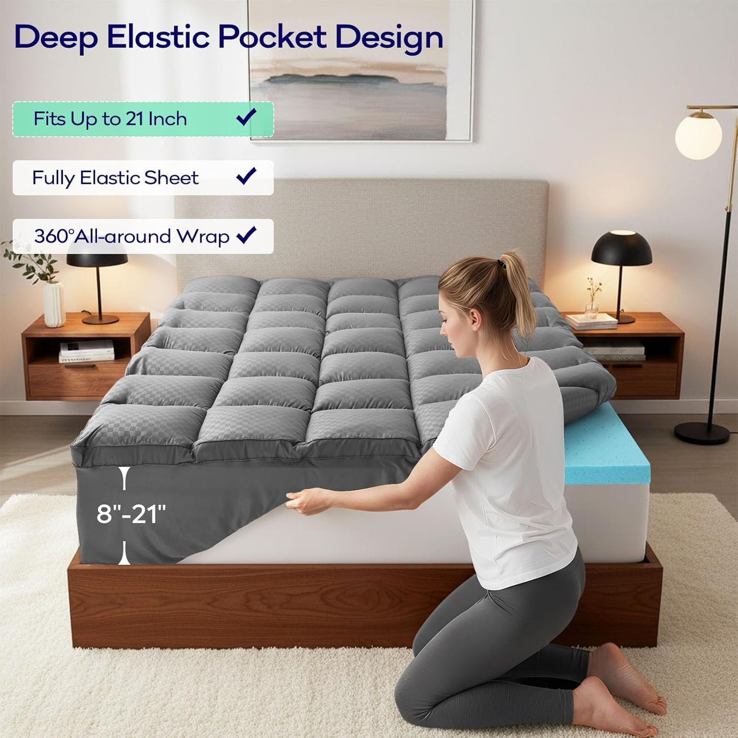 OLANLY Queen Size Memory Foam Mattress Topper - Dual-Layer 4 Inch Cooling Pillow Top & Gel Foam, Grey