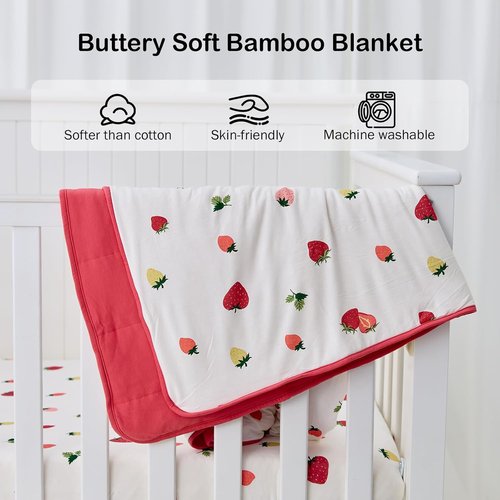 BubblePanda Bamboo Baby Blanket - Soft Neutral Crib Comforter for Boys & Girls | 30 x 40 Inch Strawberry