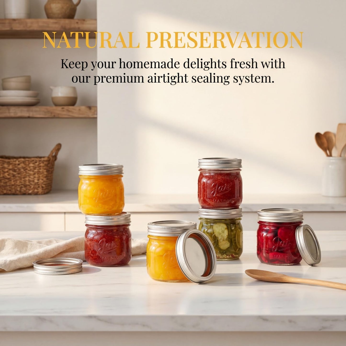 Lyellfe 12 Pack Wide Mouth Mason Jars, 12 Oz Glass Canning Jars with Airtight Lids, Clear Mason Spice Jars for Jam, Honey, Jelly, Sauces, Yogurt