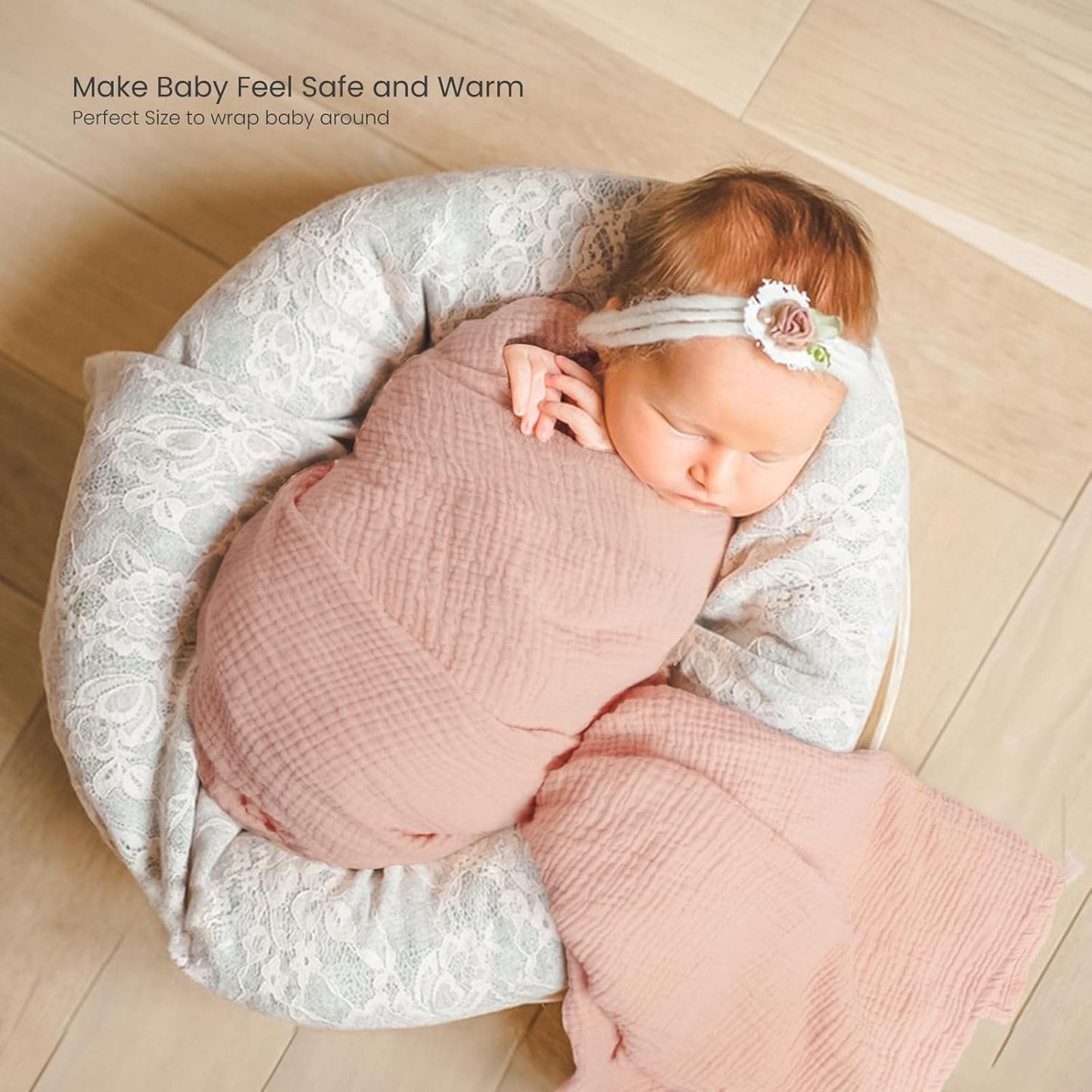 LuluMoon Muslin Swaddle Blankets - Soft Floral Print Receiving Blankets for Newborn Girls | Pink
