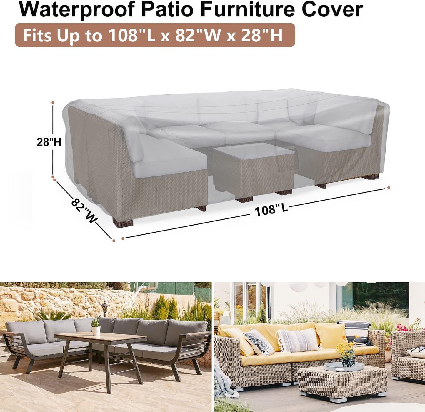 Patio Furniture Covers - Heavy Duty Waterproof Outdoor Sofa & Table Set Cover | 108" L × 82" W × 28" H