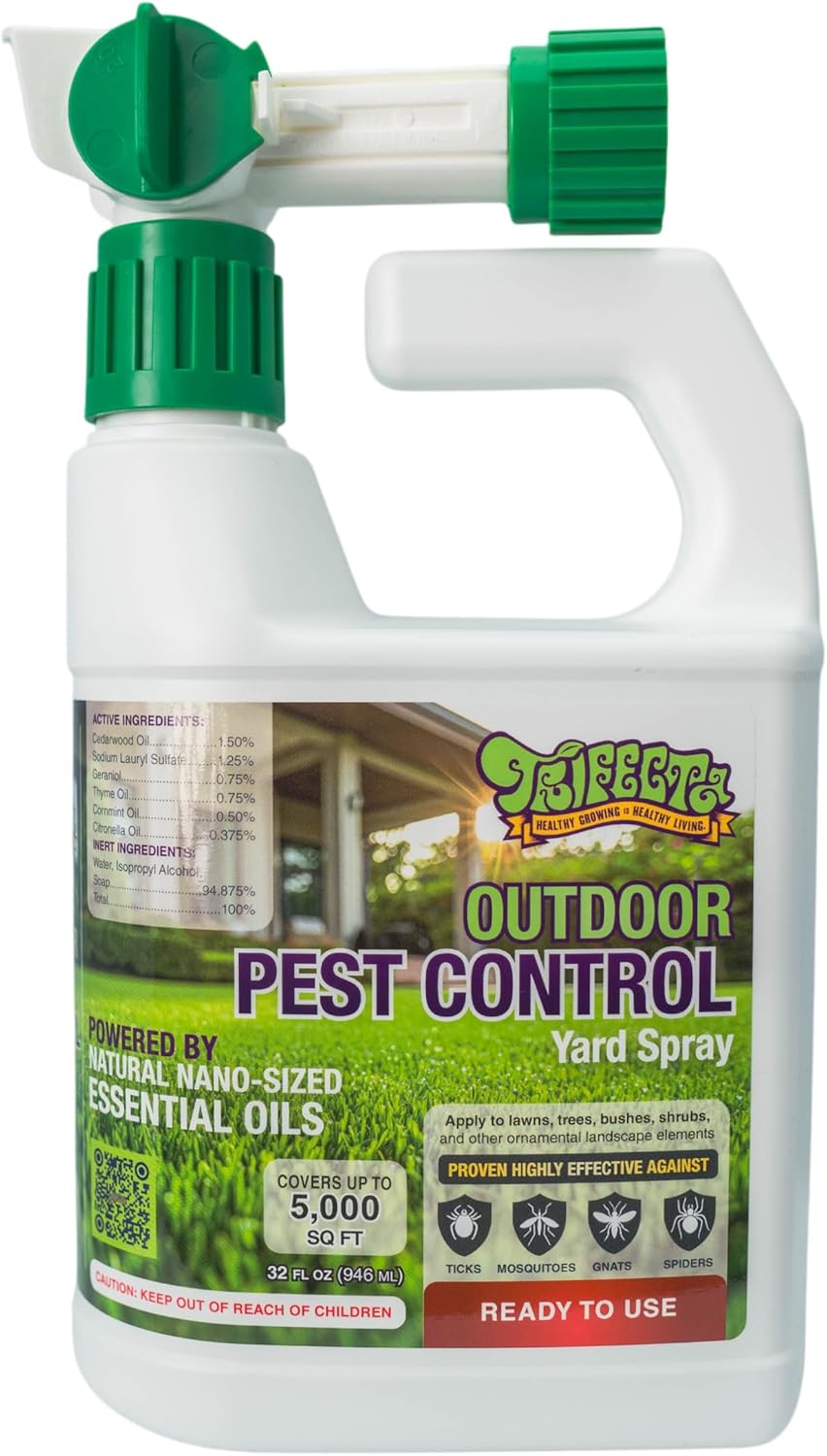 Trifecta Natural Outdoor Pest Control Yard Spray - Essential Oils Mosquito, Ant, Flea & Tick Killer | Safe for Kids & Pets | 32oz
