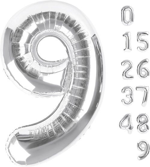 40 Inch Silver Number 9 Balloon - Perfect for Birthday Parties, Weddings & Graduations