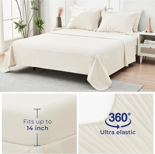 HYMOKEGE Queen Comforter Set - Ivory Oversized 7-Piece Luxury Bedding Set with Sheets & Pillowcases