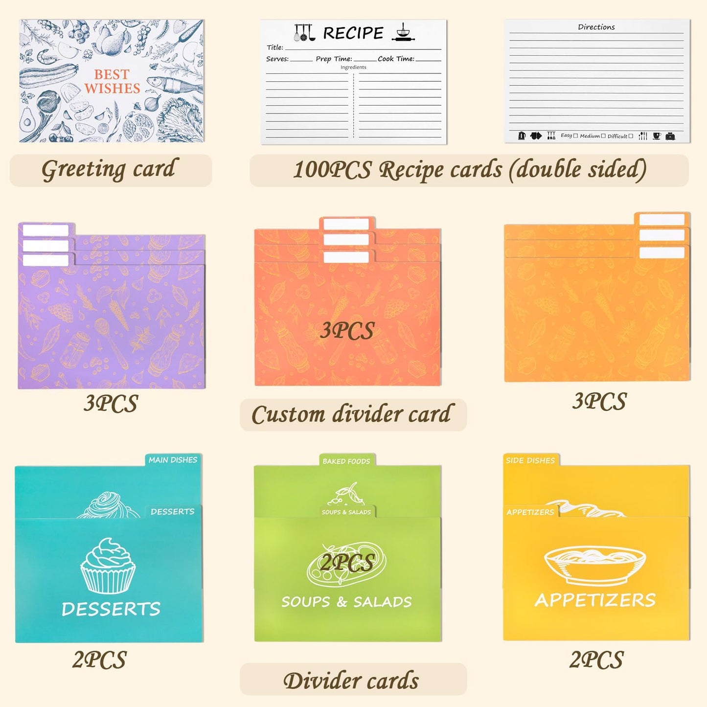 Icepark Acacia Wood Recipe Box (4x6), Custom Design Recipe Cards, 15 Multi-Color Labeled Dividers, 100 Waterproof Protectors, Magnetic Lid, Kitchen Recipe Organizer