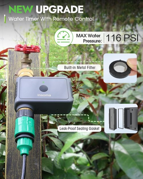 Insoma Remote Control Sprinkler Timer - Automatic Water Shutoff for Garden Hose | IP55 Waterproof, 120-Minute Run Time