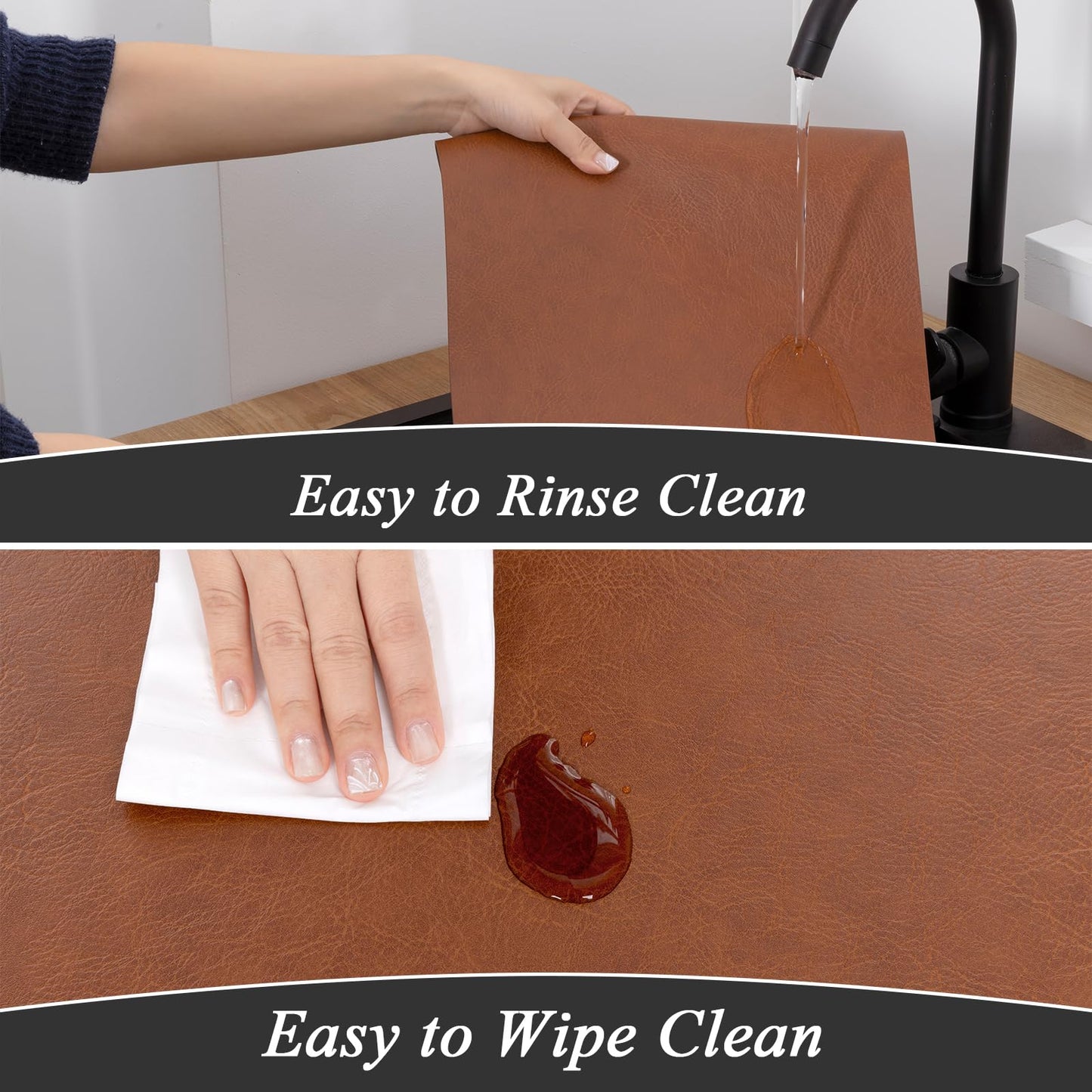 SHACOS Faux Cowhide Leather Placemats Set of 6, Wipeable Heat Resistant Table Mats, Stain Resistant Double Sided Reversible PU Place Mats for Dining Table Kitchen Restaurants, Brown and Blue
